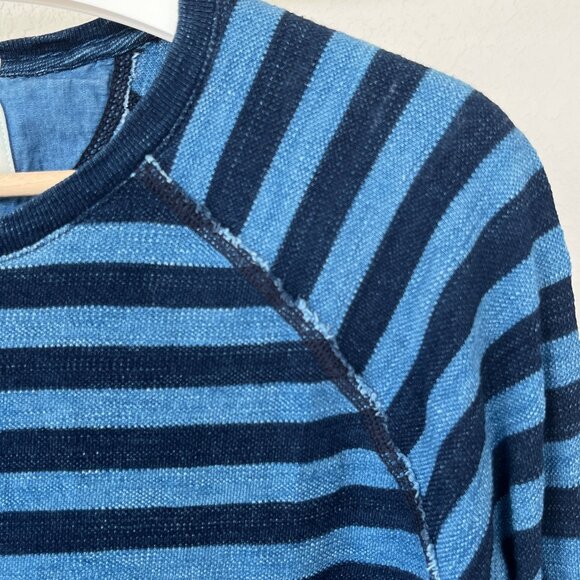 Lucky Brand True Indigo Blue Striped Cotton Long Sleeve Raglan Medium - Picture 3 of 6